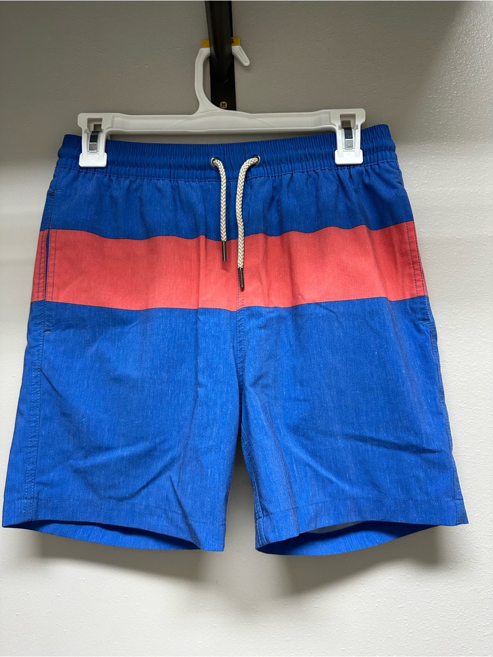 Fair Harbor Boys' Royal Blue Swim Trunks with Coral Stripe